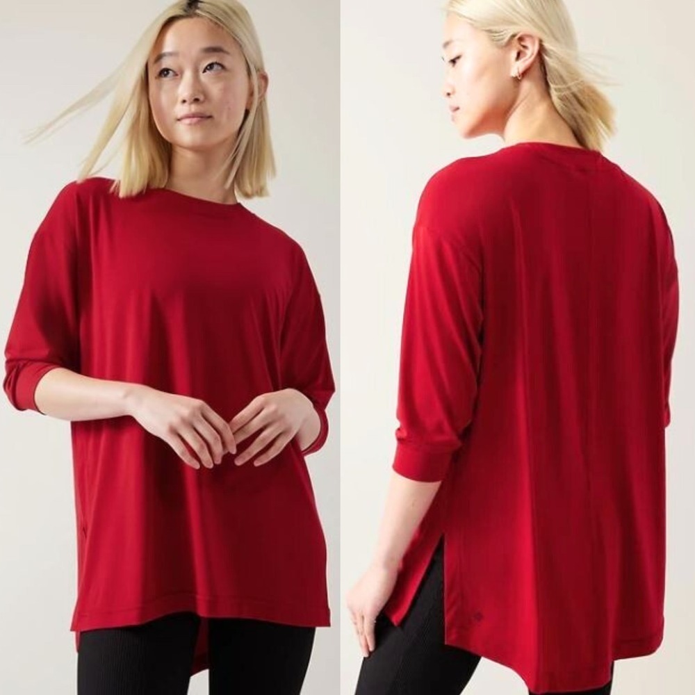 Athleta Tranquility Top, Size XXS Candy Red, Relaxed Fit Tunic Yoga Pilates